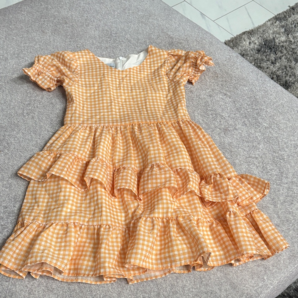 Pippa & Julie Orange Gingham Ruffle Dress